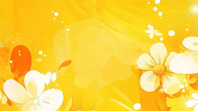 bright yellow background with cheerful patterns, sunny designs, and an uplifting mood