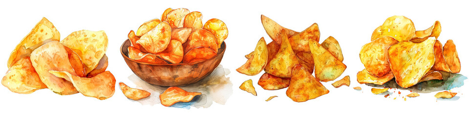 Wall Mural - Four bowls of chips with different flavors