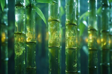 Wall Mural - Close-up of Lush Green Bamboo Stalks with Sunlight Filtering Through