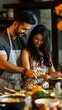 © Sasa Visual - A couple joyfully cooks in a bright kitchen, sharing smiles while preparing a delicious meal
