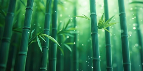 Poster - Close-up of Green Bamboo Stalks in a Forest Setting