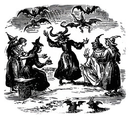 png vintage halloween witches illustration