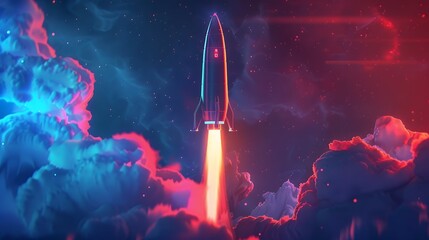 Wall Mural - Colorful rocket launching with neon light and smoke