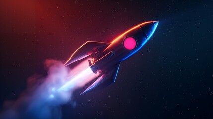 Wall Mural - Colorful rocket launching with neon light and smoke