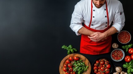 Chef preparing fresh ingredients for a delicious meal in a professional kitchen environment with vibrant vegetables.