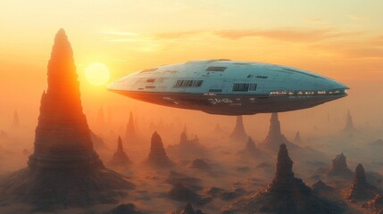 Wall Mural - Futuristic Landscape with Spaceship