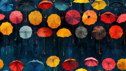 Wall Mural - A seamless pattern of colorful umbrellas in various sizes and colors