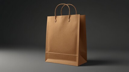 Craft brown paper bag and handle vector mockup. Shopping package mock up to carry food front view icon merchandising design collection