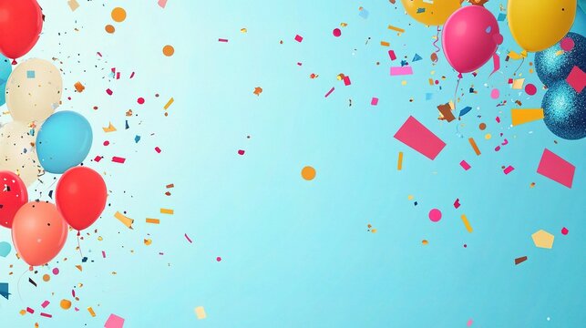 festive birthday background with bright, cheerful colors and elements like confetti and balloons