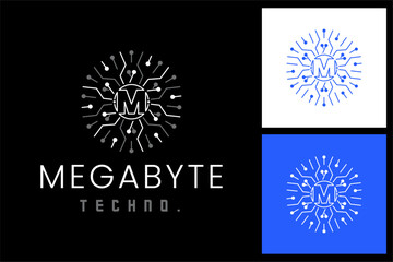 Poster - M letter Circle Tech Network Logo vector icon illustration