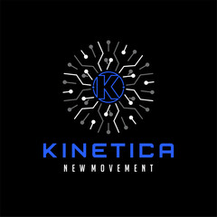 Poster - K letter Circle Tech Network Logo vector icon illustration