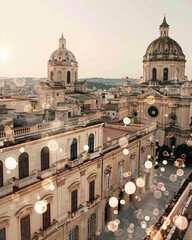 Wall Mural - Sicilian Skyline Composite Art Bright Beige Paper - A group of buildings with a dome shaped roof