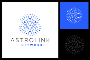 Poster - A letter Circle Tech Network Logo vector icon illustration