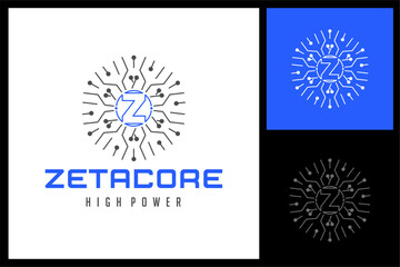 Poster - Z letter Circle Tech Network Logo vector icon illustration