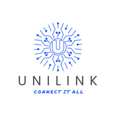 Poster - U letter Circle Tech Network Logo vector icon illustration