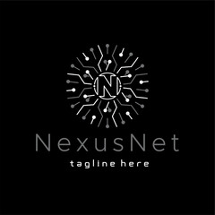 Poster - N letter Circle Tech Network Logo vector icon illustration