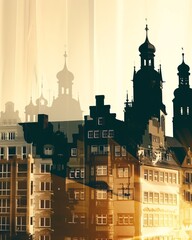 Wall Mural - Nurnberg Skyline Silhouette Poster Beige Paper Bright - A building with towers and windows