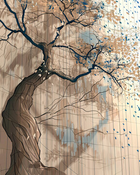 Bloom Blossom Minimalist Neutral Artwork - A tree with leaves on it