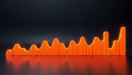 Wall Mural - Glowing orange segments of a 3D line graph on a sleek dark background highlighting steady financial growth modern and clean aesthetic