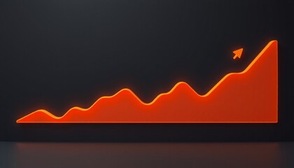 minimalist dark background with a 3d line graph showing pronounced upward growth glowing orange segm