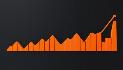 Wall Mural - modern 3d line graph with sharp orange segments on a dark black canvas each segment rising to depict consistent financial growth in a clean high-definition format