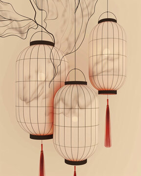Kyoto Delightful Lanterns Dance - A group of lanterns with a tassel