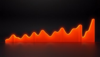 Wall Mural - Intense orange glow highlights each ascending segment of a 3D line graph on a minimalist black background illustrating a pronounced upward trend with a modern touch