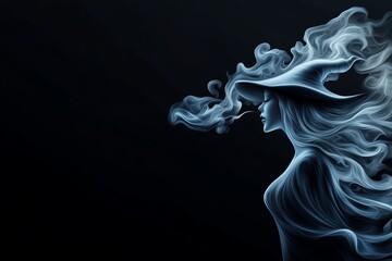 Poster - A captivating silhouette of a woman enveloped in swirling smoke against a dark background, evoking mystery and elegance.