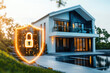 © Alexandra - Glowing padlock and shield are superimposed over a modern smart home, representing a secure and protected residence