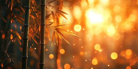 Wall Mural - Bamboo Stalks in Golden Sunlight with Bokeh Effect