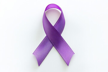 purple ribbon is lying on a white background, symbolizing domestic violence awareness