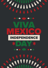 Wall Mural - Viva Mexico. Mexican Independence Day. Happy holiday. Celebrate annual in September 16. Freedom day. Patriotic mexican design. Poster, card, banner, template, background. Vector illustration