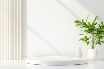 Poster - Minimalist modern platform with highlighted features, ideal for showcasing products and providing ample space for text.