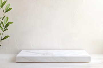 Poster - Minimalist platform base with smooth surfaces and clean lines, ideal for showcasing products, ample copy space,