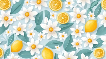 Poster - Floral arrangement showcasing lemons and daisies, vibrant and earthy layout with ample space for text placement.