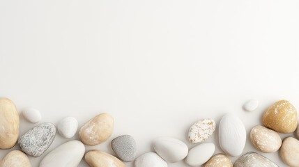 Poster - Elegant composition of delicate stones on a clean surface, minimalistic and refined, with ample room for showcasing your brand.