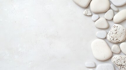Poster - Elegant composition of delicate stones on a clean surface, minimalistic and refined, with ample room for branding opportunities.