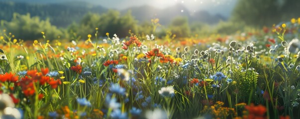 Wall Mural - Wildflowers blooming in a meadow, 4K hyperrealistic photo