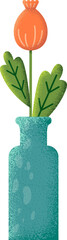 Sticker - Tulip in vase textured icon. Home botany decoration