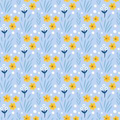 Poster - Spring flowers pattern. Seamless pattern with yellow and white flowers