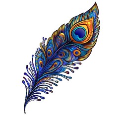  Blue and gold peacock feather on white background