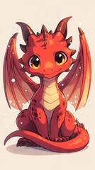 Wall Mural - Red chibi dragon