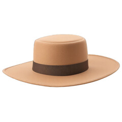 Tan Fedora Hat with Brown Band isolated on transparent background 