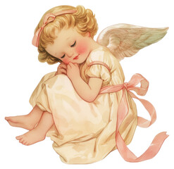 Wall Mural - PNG  Sleeping angel child with wings