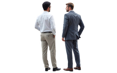 full body back view of two businessman discussing something on transparency background PNG