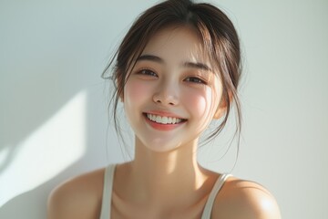 Beautiful young Asian woman smiling and happy created with Generative AI