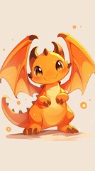 Wall Mural - orange kawaii dragon, chibi 