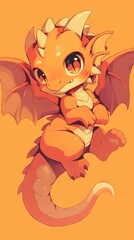 Wall Mural - orange kawaii dragon, chibi 