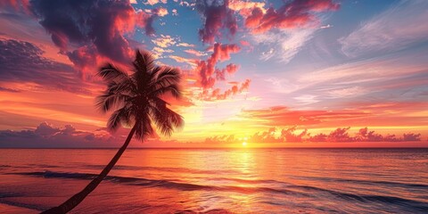 Wall Mural - experience the stunning beauty of the sunset illuminating the sky with a splash of vibrant hues embr