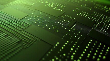 Poster - Abstract Green Circuit Board: A mesmerizing abstract view of a green circuit board, featuring a intricate network of lines and glowing points